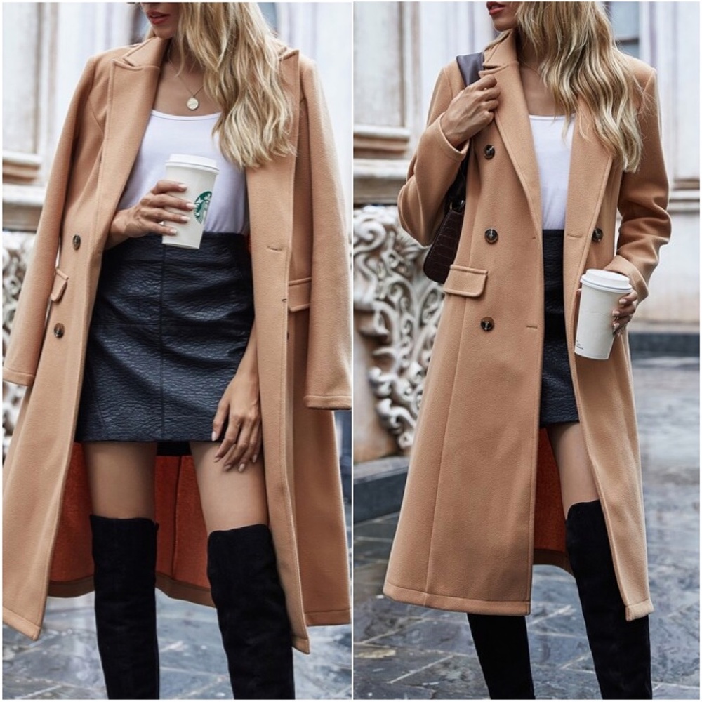 Camel Tan Button up Trench Coat Jacket Classic - Picture 3 of 4
